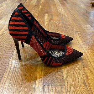 Zara red-orange and black mesh high heel shoes